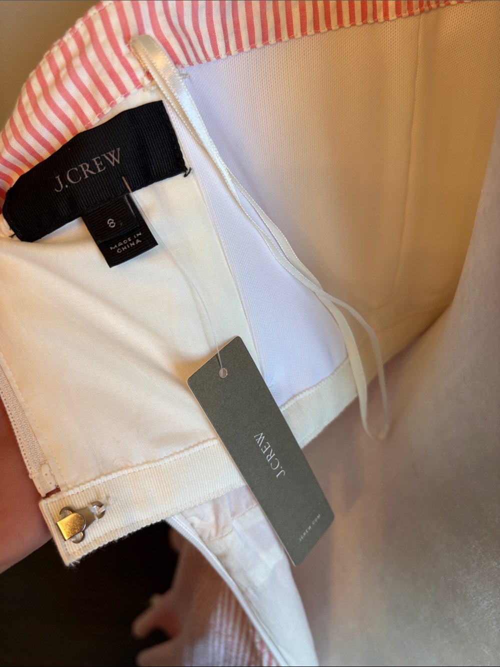 J. Crew Strapless Ruffle Hem Seersucker Midi Dress in Pink White NWT - Picture 13 of 15